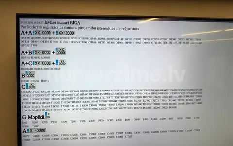 CSDD izvēles numurzīmju saraksts Rīgā, foto 20.10.2026 plkst. 16:53